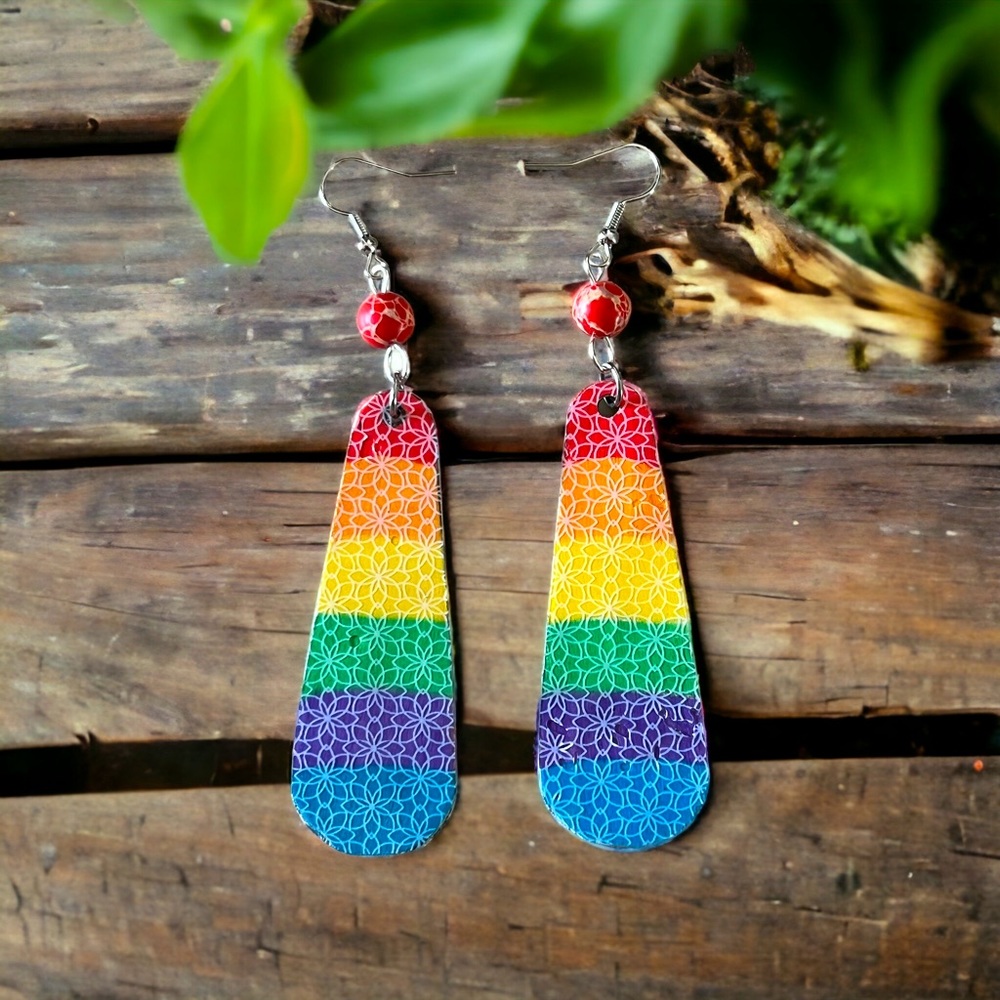 Rainbow wood earrings